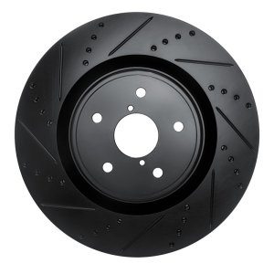 Subaru WRX Brake Rotor (1) - Front Left - R1 Concepts - Drilled & Slotted - Black - `18-`25